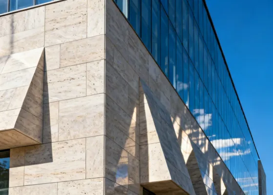 Architectural facade cladding produced using Breton large-format stone panel production line